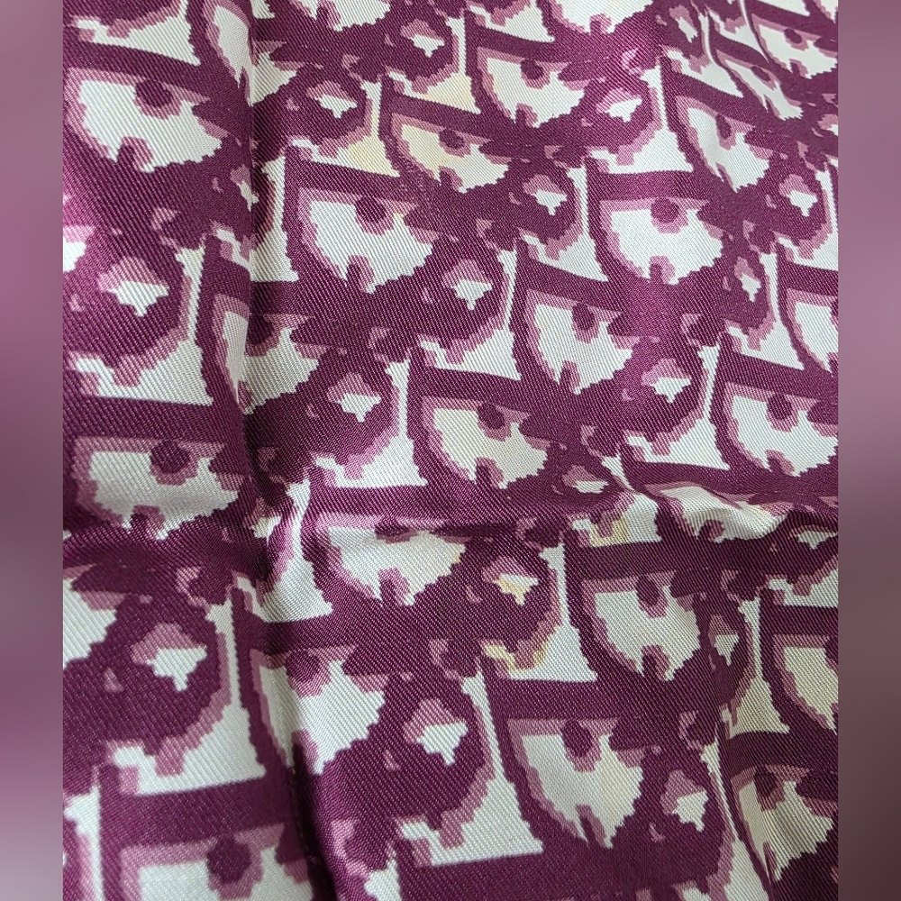 Auth Dior Oblique Trotter Bordeaux Silk Scarf - Picture 10 of 11